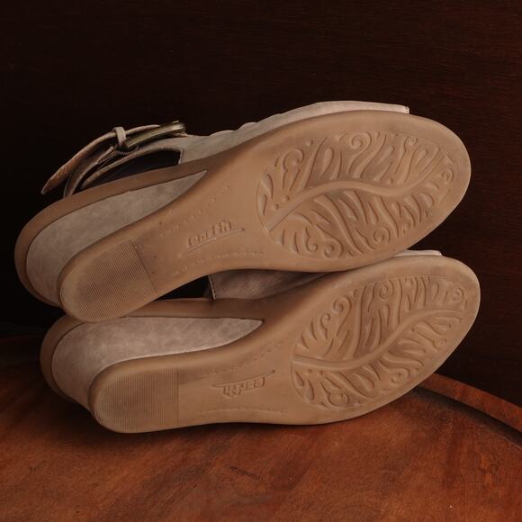 Earth Sandals Womens SZ 9.5B Taupe Adina Leather Wedge Ankle Wrap Boho Festival - Picture 8 of 16